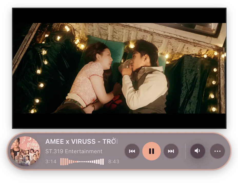 The classic skin’s accent ring around the mini player pill, shown while the pill is being dragged back toward the PiP video into re-attach range.
